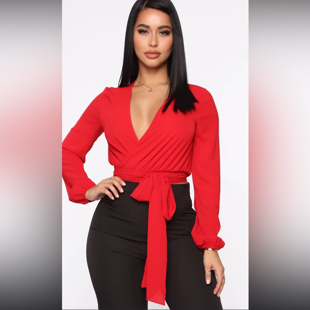 Fashion Nova Red Blouse with Chic Wrap Design